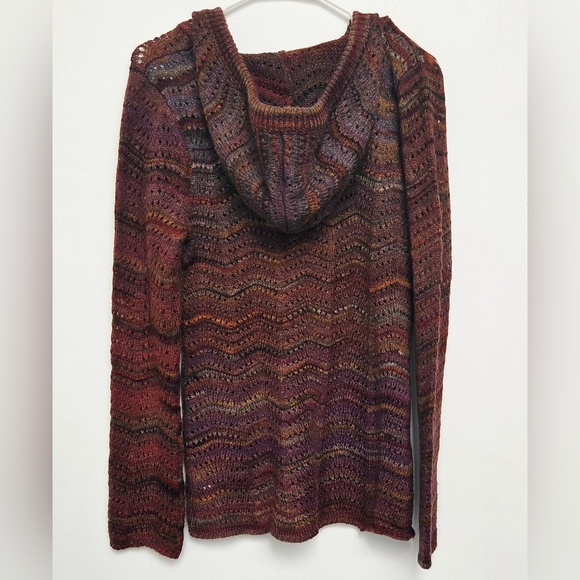 Royal Robbins Multi- Coloured Purple and Brown Crochet Knit Sz L Hooded Sweater - Picture 2 of 16